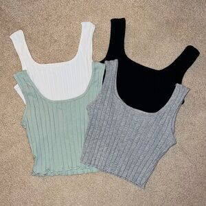 Cropped Ribbed Knit Tank Top Set of 4